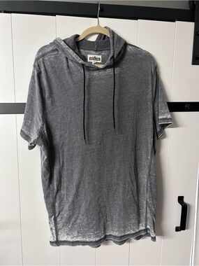 Men’s Short Sleeve Hooded Tee in Heather Gray, XL